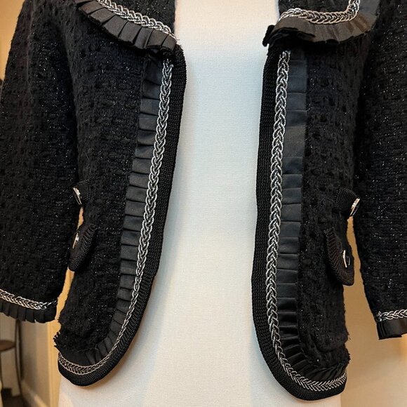 White House Black Market Black textured jacket with silver braiding, Size Small - Picture 4 of 15